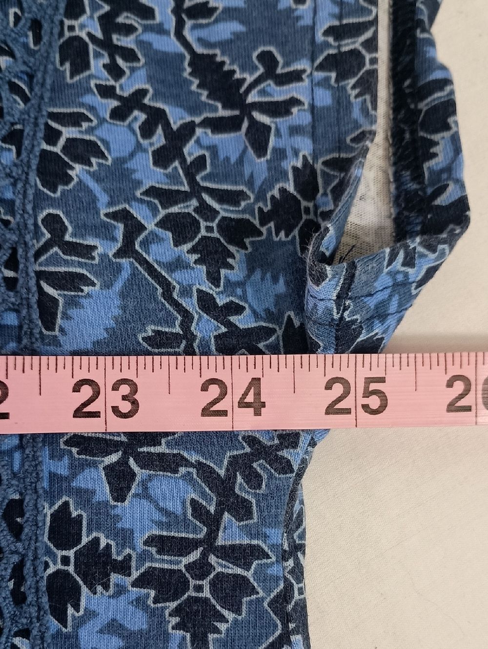 Women's Size Large Cotton Floral V-Neck Tunic dress Pockets Blue - Picture 7 of 10